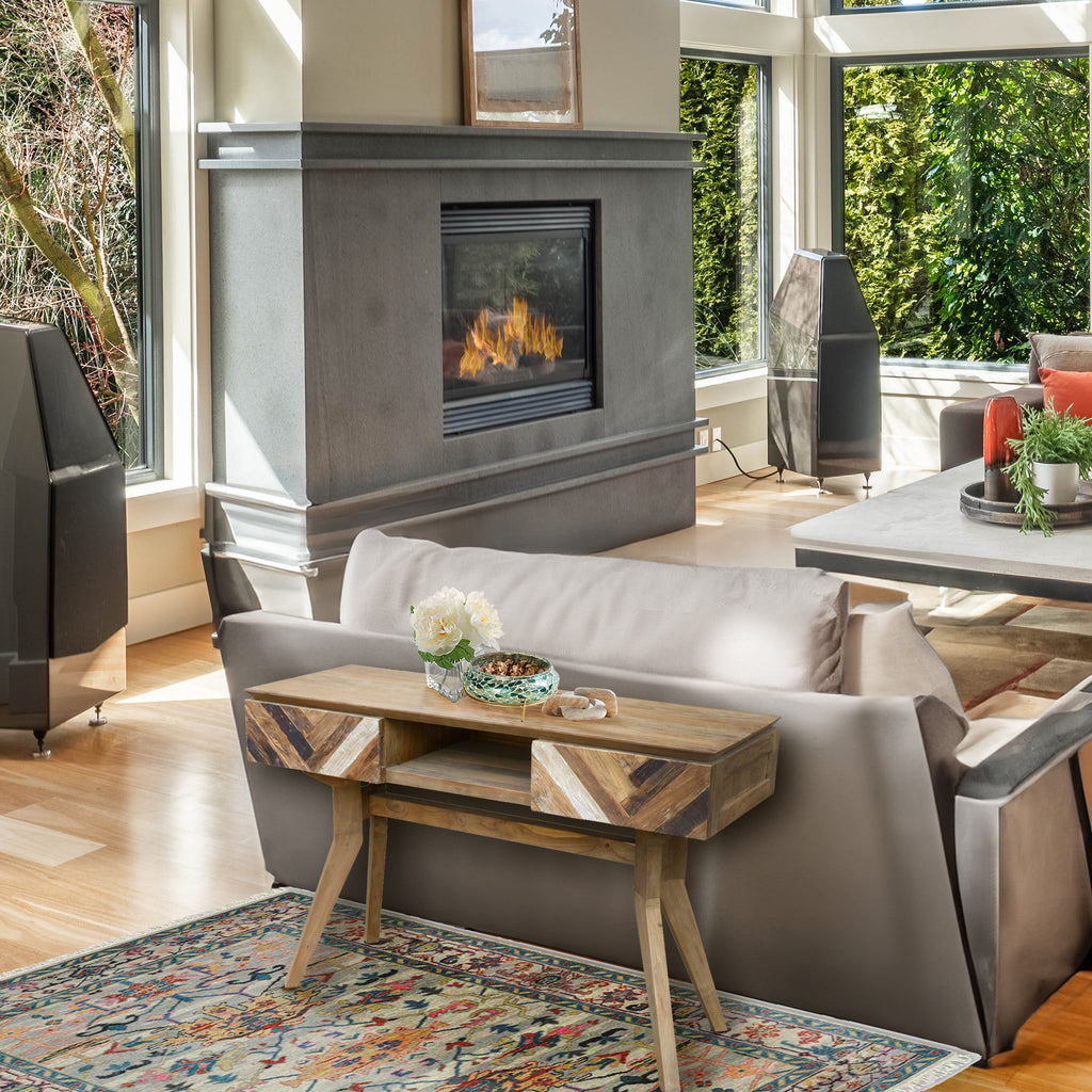 Recycled Teak Wood Brux Art Deco Console Table / Writing Desk – La