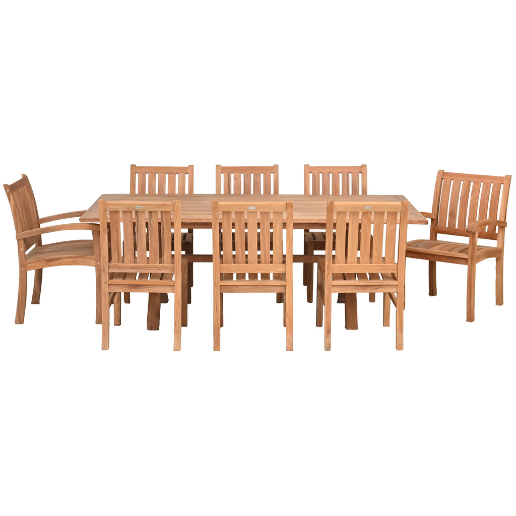 9 Piece Teak Wood Dining Set Including 87" Rectangular Cross Table wit ...