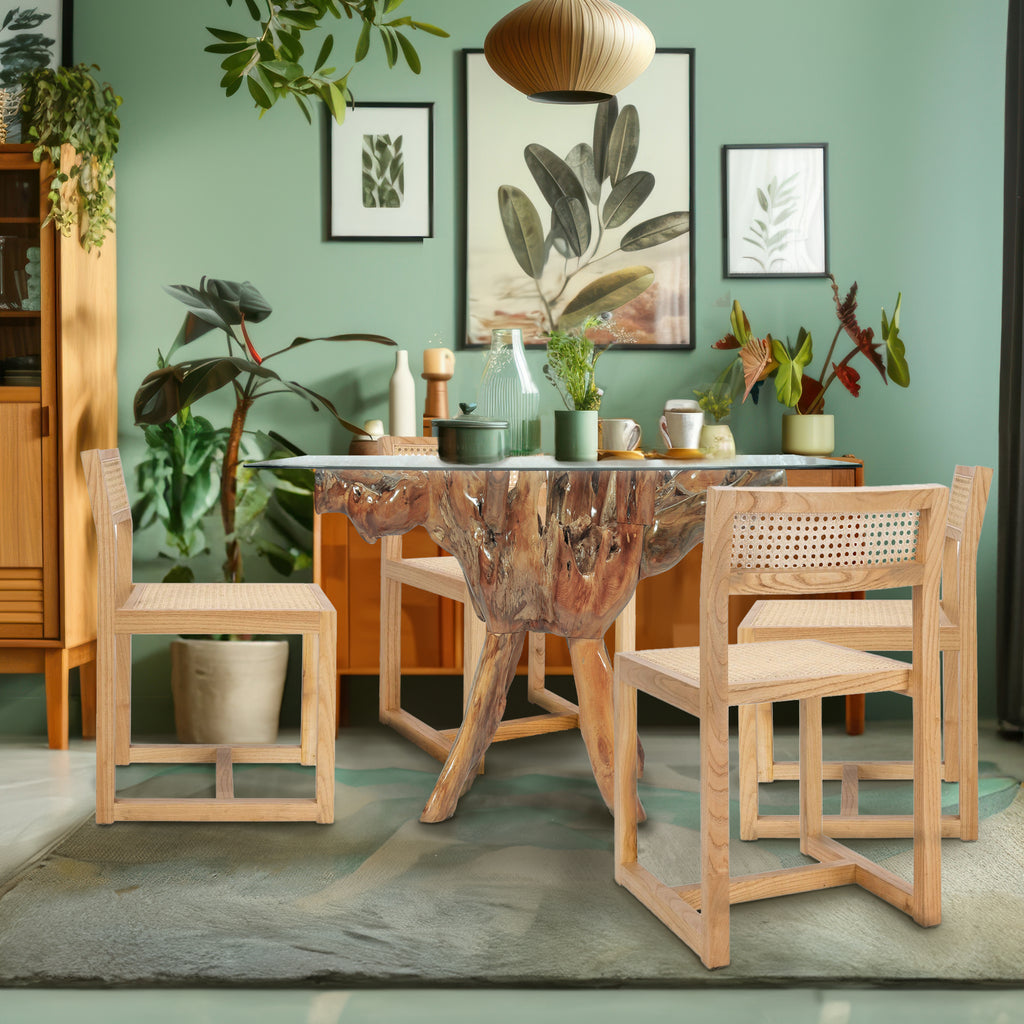 Teak Wood Root Dining Table Including 55 Inch Round Glass Top – La ...