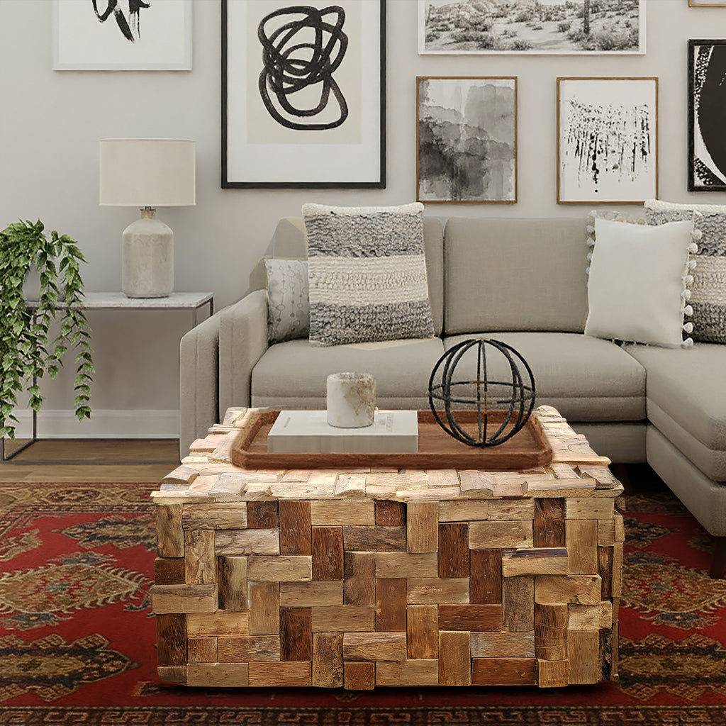 Rustic Recycled Teak Wood Java Coffee Table, 32 inch – La Place USA ...