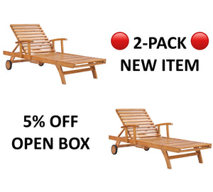 5% OFF OPEN BOX SPECIAL – Set of 2 Teak Bahama Pool Loungers (New & Unused)