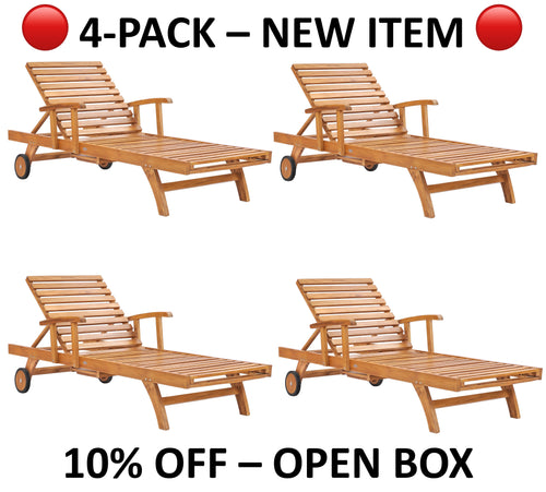 10% OFF OPEN BOX SPECIAL – Set of 4 Teak Bahama Pool Loungers (New & Unused!)