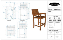 Teak Wood Abaco Barstool with Arms