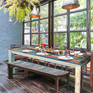 Marina del Rey Dining Table Made From Recycled Teak Wood Boats, 87 X 43 Inches - La Place USA Furniture Outlet