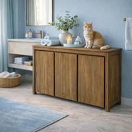Recycled Teak Wood Valencia Bathroom Linen Cabinet with 3 Doors
