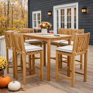7 Piece Teak Wood Chippendale 55" Rectangular Bistro Bar Set including 6 Bar Chairs - La Place USA Furniture Outlet