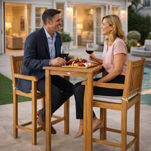 3 Piece Teak Wood Elzas Intimate Bistro Bar Set includes 27" Table and 2 Barstools with Arms