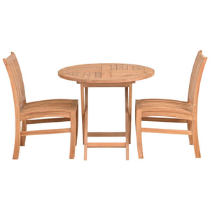 3 Piece Teak Wood Dining Set with 36" Round California Table and 2 Abaco Side Chairs