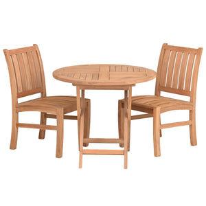 3 Piece Teak Wood Dining Set with 36" Round California Table and 2 Abaco Side Chairs