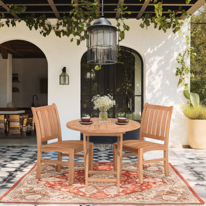 3 Piece Teak Wood Dining Set with 36" Round California Table and 2 Abaco Side Chairs