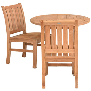 3 Piece Teak Wood Dining Set with 36" Round California Table and 2 Abaco Side Chairs