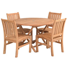 5 Piece Teak Wood Dining Set with 47" Round Java Table and 4 Abaco Side Chairs