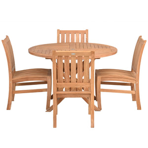 5 Piece Teak Wood Dining Set with 47" Round Java Table and 4 Abaco Side Chairs