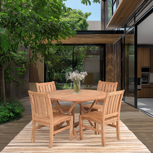 5 Piece Teak Wood Dining Set with 47