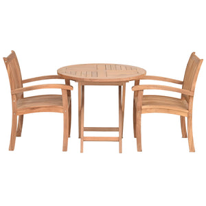 3 Piece Teak Wood Dining Set with 36" Round California Table and 2 Abaco Arm Chairs