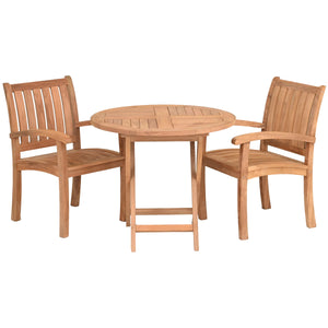 3 Piece Teak Wood Dining Set with 36" Round California Table and 2 Abaco Arm Chairs