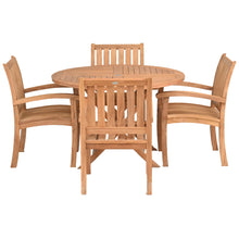 5 Piece Teak Wood Dining Set with 47" Round Java Table and 4 Abaco Arm Chairs