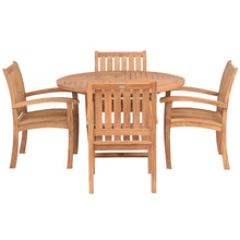 5 Piece Teak Wood Dining Set with 47" Round Java Table and 4 Abaco Arm Chairs