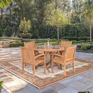 5 Piece Teak Wood Dining Set with 47" Round Java Table and 4 Abaco Arm Chairs