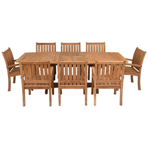 9 Piece Teak Wood Dining Set with Semi-Oval Extension Table and 8 Abaco Arm Chairs