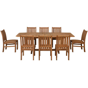 9 Piece Teak Wood Dining Set with Semi-Oval Extension Table and 8 Abaco Side Chairs