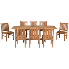 9 Piece Teak Wood Dining Set with Semi-Oval Extension Table and 8 Abaco Side Chairs