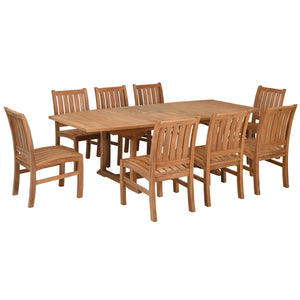 9 Piece Teak Wood Dining Set with Semi-Oval Extension Table and 8 Abaco Side Chairs