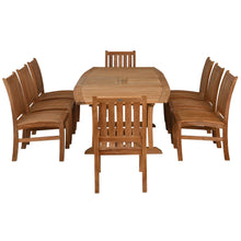 9 Piece Teak Wood Dining Set with Semi-Oval Extension Table and 8 Abaco Side Chairs