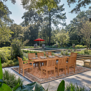 9pc teak patio table dining sets with umbrella furniture 9 Piece Teak Wood Dining Set including Semi-Oval Extension Table with – La Place USA Furniture Outlet