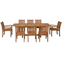 9 Piece Teak Wood Dining Set including Semi-Oval Extension Table with 2 Abaco Arm and 6 Side Chairs