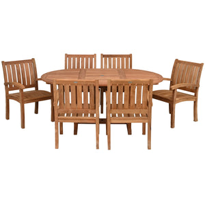 7 Piece Teak Wood Dining Set including Round to Oval Extension Table with 6 Abaco Arm Chairs