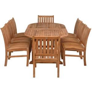 9 Piece Teak Wood Dining Set including Oval Extension Table with 2 Abaco Arm and 6 Side Chairs