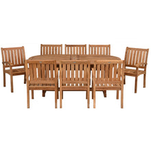 9 Piece Teak Wood Dining Set including Oval Extension Table with 8 Abaco Arm Chairs