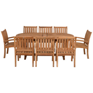 9 Piece Teak Wood Dining Set including Oval Extension Table with 8 Abaco Arm Chairs