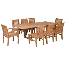 9 Piece Teak Wood Dining Set including Rectangular Extension Table with 2 Abaco Arm and 6 Side Chairs