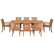 9 Piece Teak Wood Dining Set including Rectangular Extension Table with 2 Abaco Arm and 6 Side Chairs