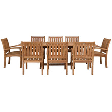 9 Piece Teak Wood Dining Set including Rectangular Extension Table with 8 Abaco Arm Chairs