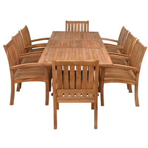 9 Piece Teak Wood Dining Set including Rectangular Extension Table with 8 Abaco Arm Chairs