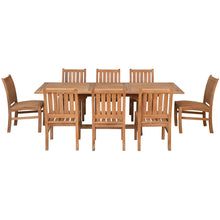 9 Piece Teak Wood Dining Set including Rectangular Extension Table with 8 Abaco Side Chairs