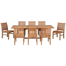 9 Piece Teak Wood Dining Set including Rectangular Extension Table with 8 Abaco Side Chairs