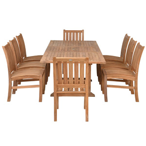 9 Piece Teak Wood Dining Set including Rectangular Extension Table with 8 Abaco Side Chairs