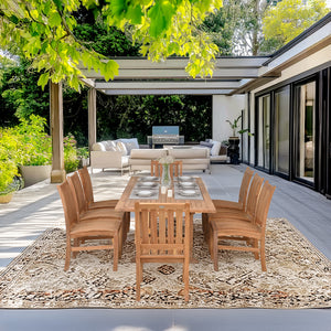 9 Piece Teak Wood Dining Set including Rectangular Extension Table with 8 Abaco Side Chairs