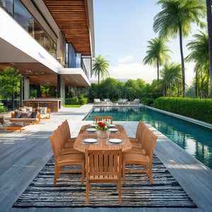 11 Piece Teak Wood Dining Set including Oval Double Extension Table with 2 Abaco Arm Chairs & 8 Side Chairs