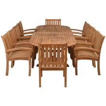 11 Piece Teak Wood Dining Set including Oval Double Extension Table with 10 Abaco Arm Chairs