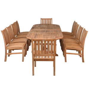 11 Piece Teak Wood Dining Set including Oval Double Extension Table with 10 Abaco Side Chairs