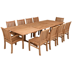 11 Piece Teak Wood Dining Set including Rectangular Double Extension Table with 2 Abaco Arm Chairs & 8 Side Chairs