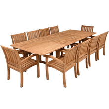 11 Piece Teak Wood Dining Set including Rectangular Double Extension Table with 10 Abaco Arm Chairs