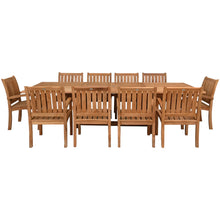 11 Piece Teak Wood Dining Set including Rectangular Double Extension Table with 10 Abaco Arm Chairs