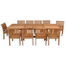 11 Piece Teak Wood Dining Set including Rectangular Double Extension Table with 10 Abaco Arm Chairs