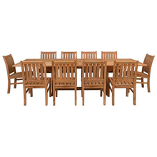 11 Piece Teak Wood Dining Set including Rectangular Double Extension Table with 10 Abaco Side Chairs